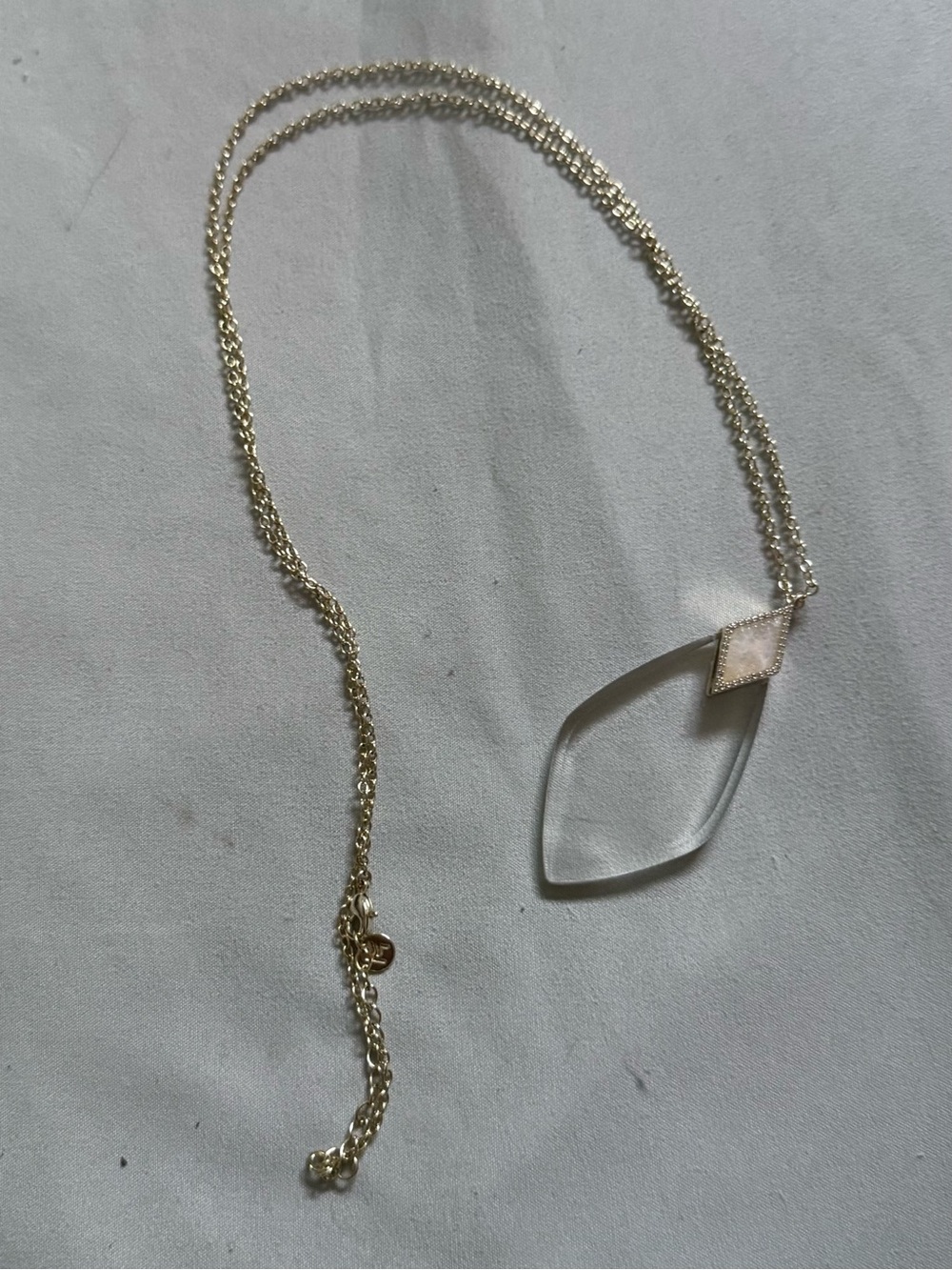 Gold Tone Chain Necklace with Clear MAGNIFYING Marquise Pendant